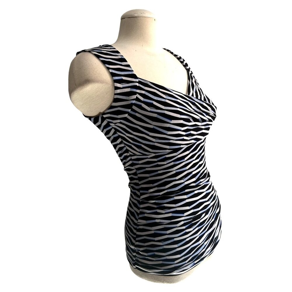 White House Black Market Sweetheart Neck Sleeveless Blouse Sz XS Womens Blue Bla - Picture 3 of 10